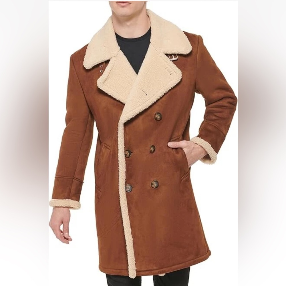Guess Faux Fur Shearling Double Breasted Overcoat size Medium New with tags